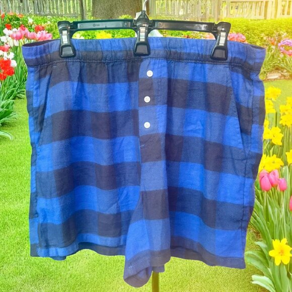 NEW!!! AERIE BLUE PLAID FLANNEL SLEEPWEAR SHORTS - SIZE L - Picture 1 of 4